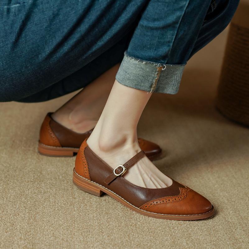 Fashion 2024 New Spring Women Shoes Mary Jane Round Toe Low Heel Genuine Leather Chunky Women Pumps Shoes for Women Zapatos De Mujer