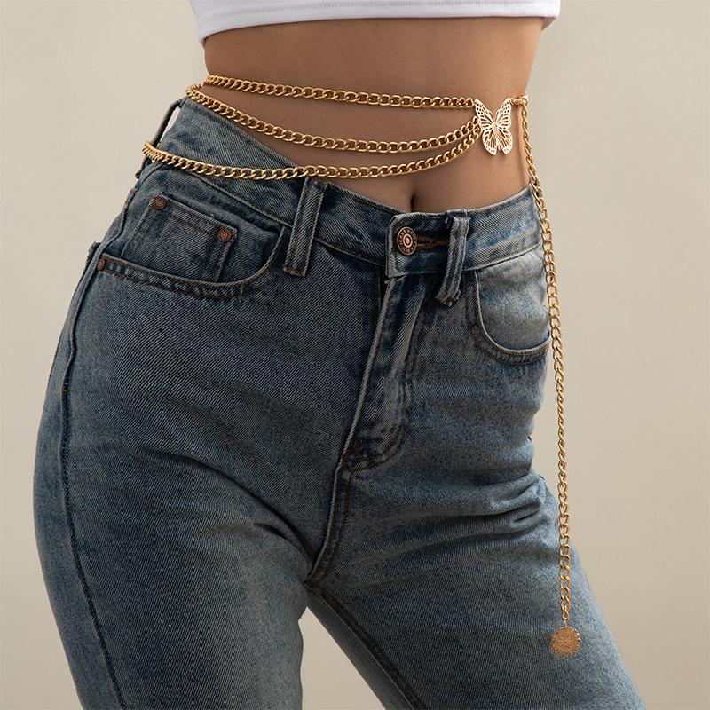 Temperament Butterfly Waist Chain Elegant Multi-Layer Butterfly Tassel Waist Chain Belt For Women  Metal High Waist Body Chain Dress Lady Belt
