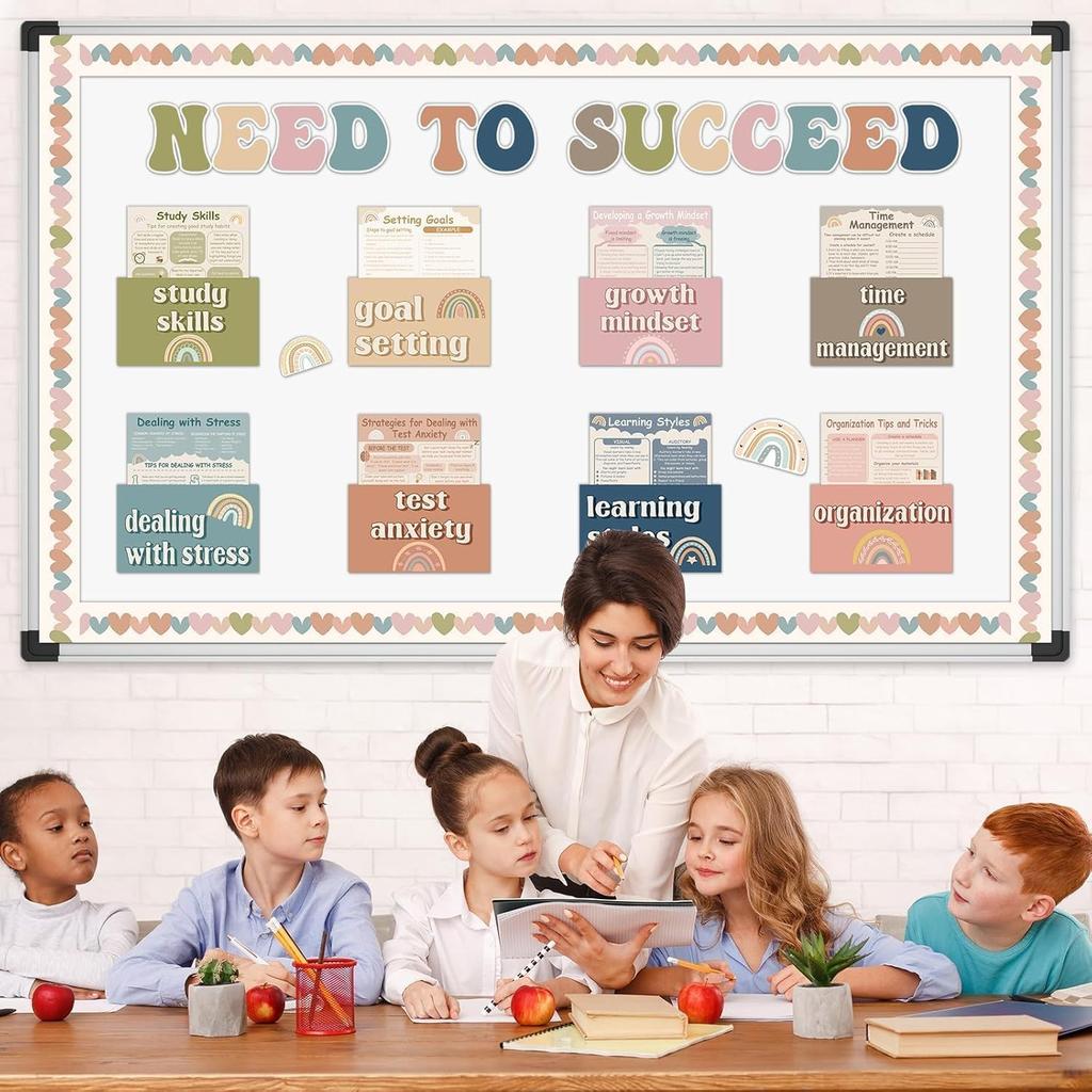 47 Pcs Need to Succeed Counselor Bulletin Board Set Boho Mental Health Classroom Bulletin Board Decorations Positive Growth Mindset Posters with