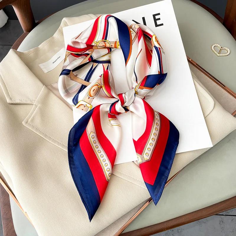 Fashion Silk Satin Hijab Scarf For Women Printed Kerchief Hair Scarfs Female Square Shawl Wraps Neck Scarfs For Ladies