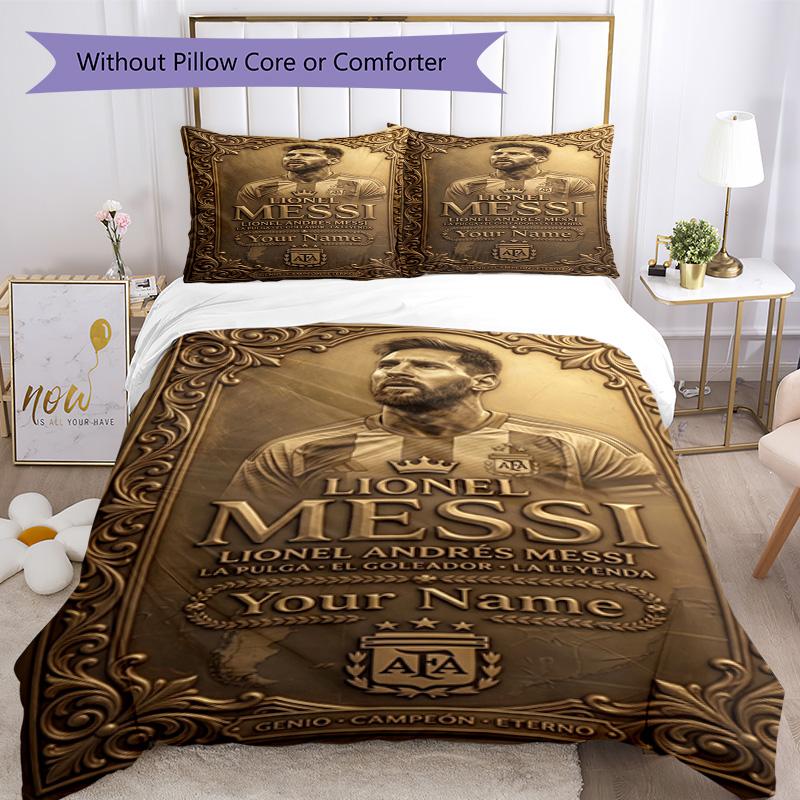 Football Messi Customized Name Bed Linens Design for Living Rooms Soft Bedding Bedroom Decor Perfect Gift for Friends & Family