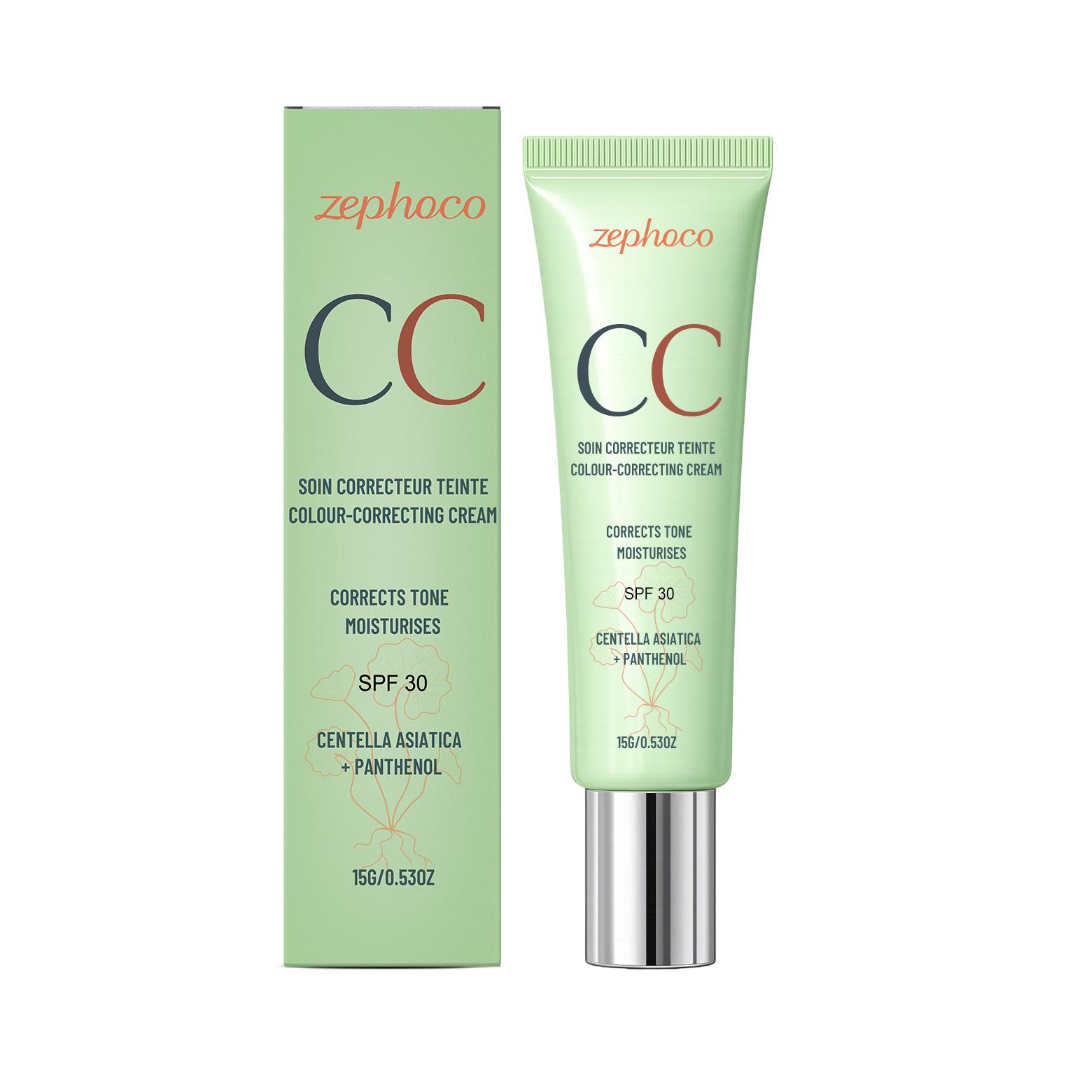 Zephoco Farbkorrigierende Creme LSF 30 Anti-UV-Sonnenschutz Rötungen Makel Abdeckung Wasserfest Centella CC Cream Foundation 15g beige