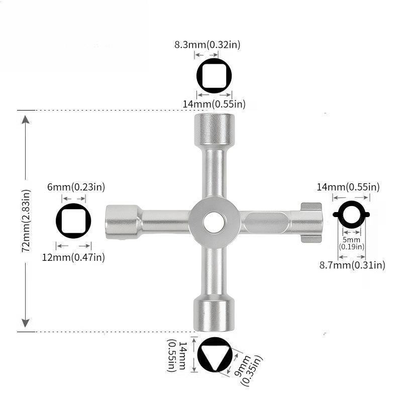 

Multi-Function Cross Key Wrench for Electrical Cabinet Elevator Water Meter Valve Inner Triangle Socket Maintenance Hand Tool серебряный