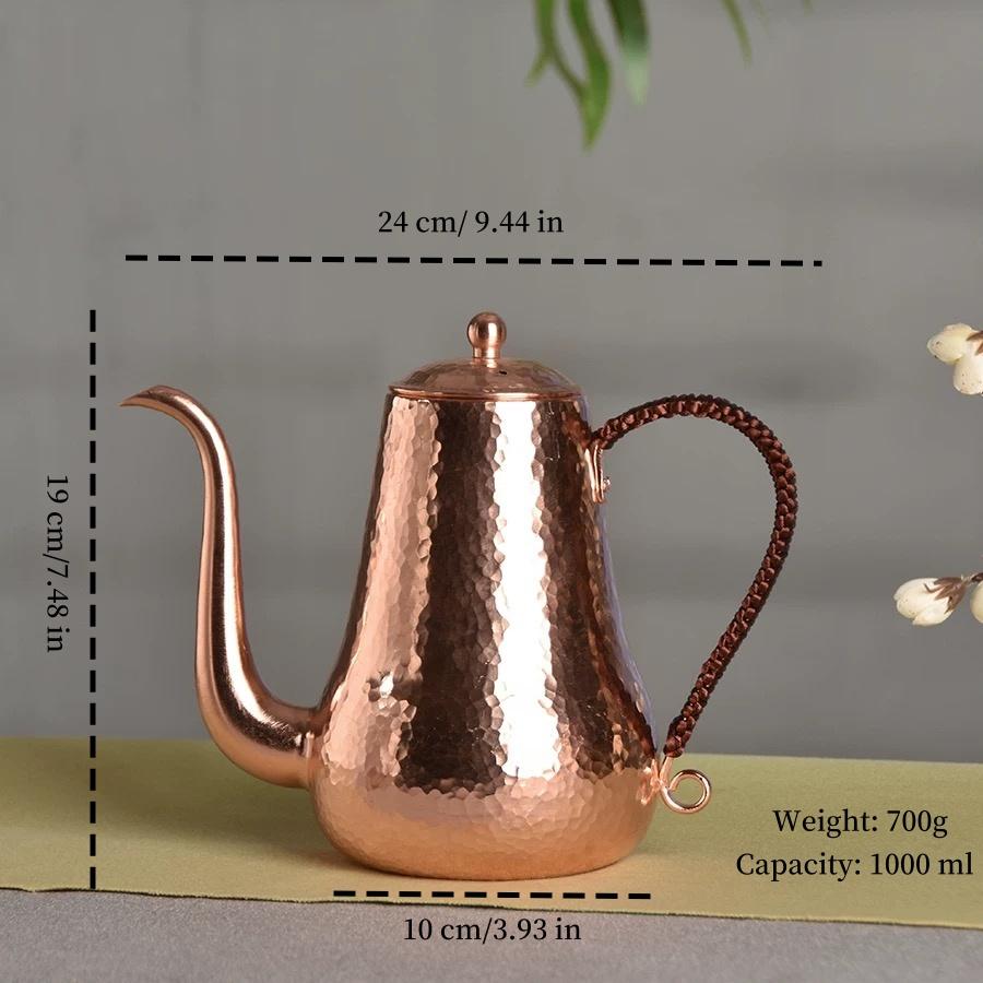 Bollitore da Caffè in Rame Puro,Boccetta Curva Articoli da Tè1000 ml Resistente al Tè al Latte Filtro Intrecciato Trasporto del Calore a Mano Bollitore,Teiera Artigianale