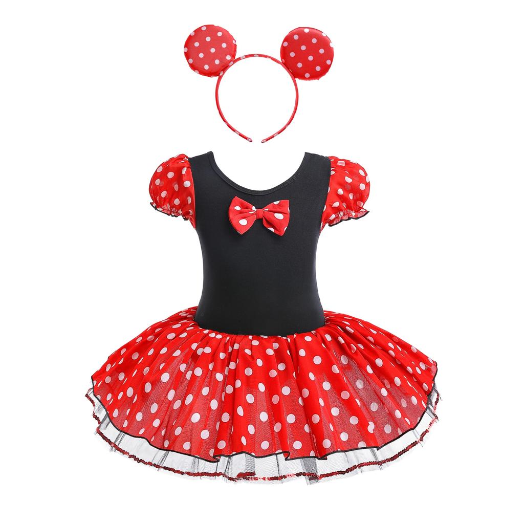 Dressy Daisy Minnie Mouse Halloween Costume for Girls, Kids, Polka Dot Skirt, Short Sleeves, Bow Tie, and Headband, Size 90, Ages 12-24 Months