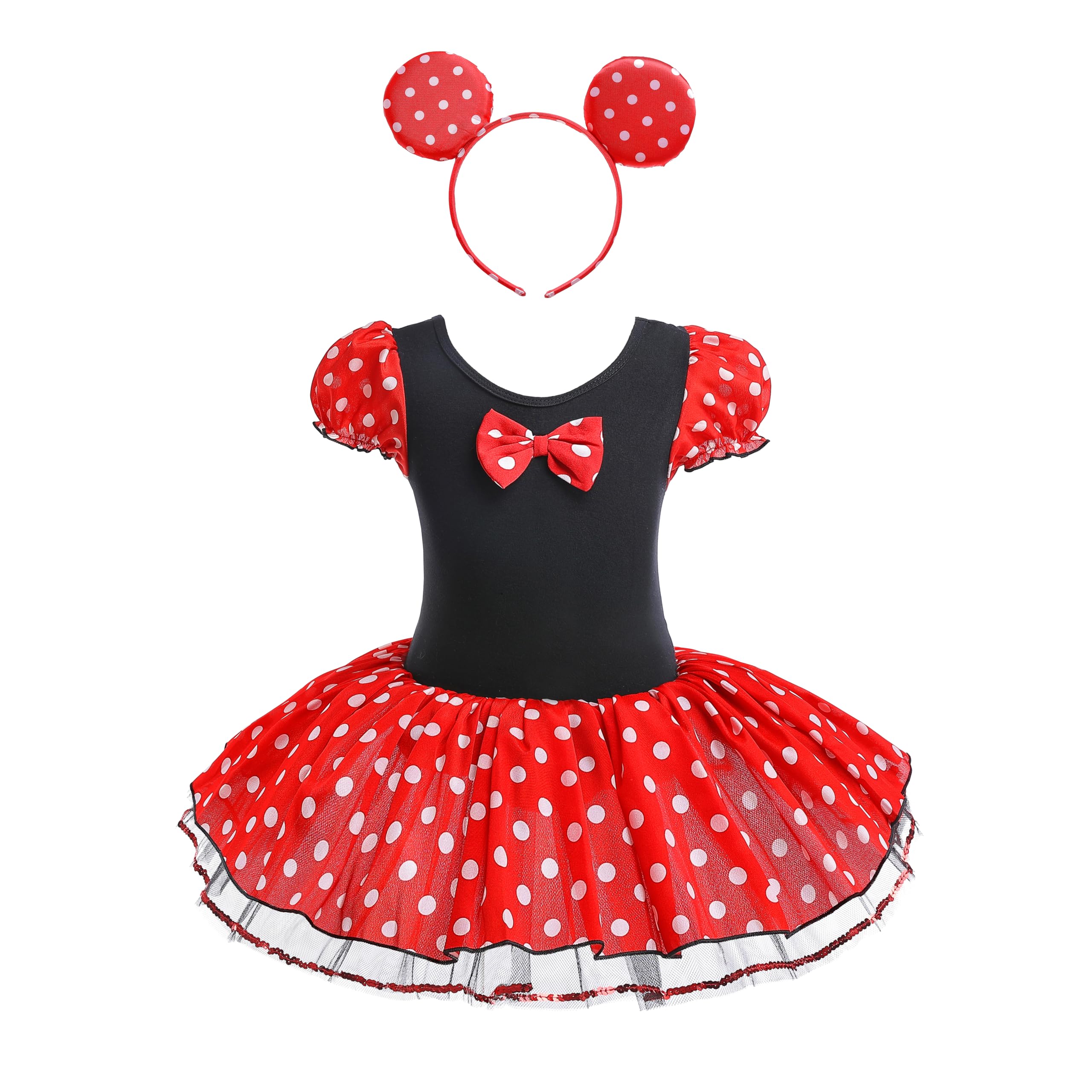 

Dressy Daisy Minnie Mouse Halloween Costume for Girls, Kids, Polka Dot Skirt, Short Sleeves, Bow Tie, and Headband, Size 90, Ages 12-24 Months