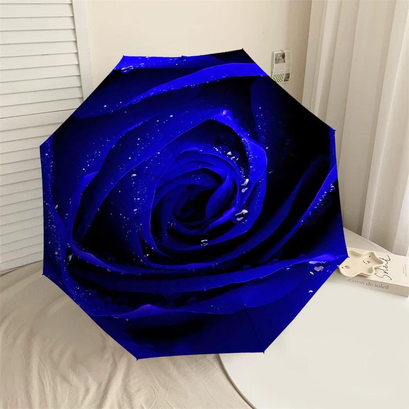 

1PC blue rose Automatic Open/Close Umbrella with Windproof, 8-Rib Sturdy Canopy, Durable Ribs, Fashionable Design,1288a