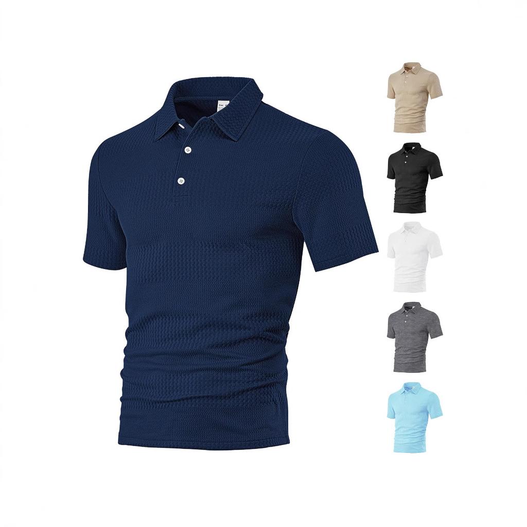 Fashion year European and American men's clothing new spot summer loose casual lapel jacquard short-sleeved polo shirt