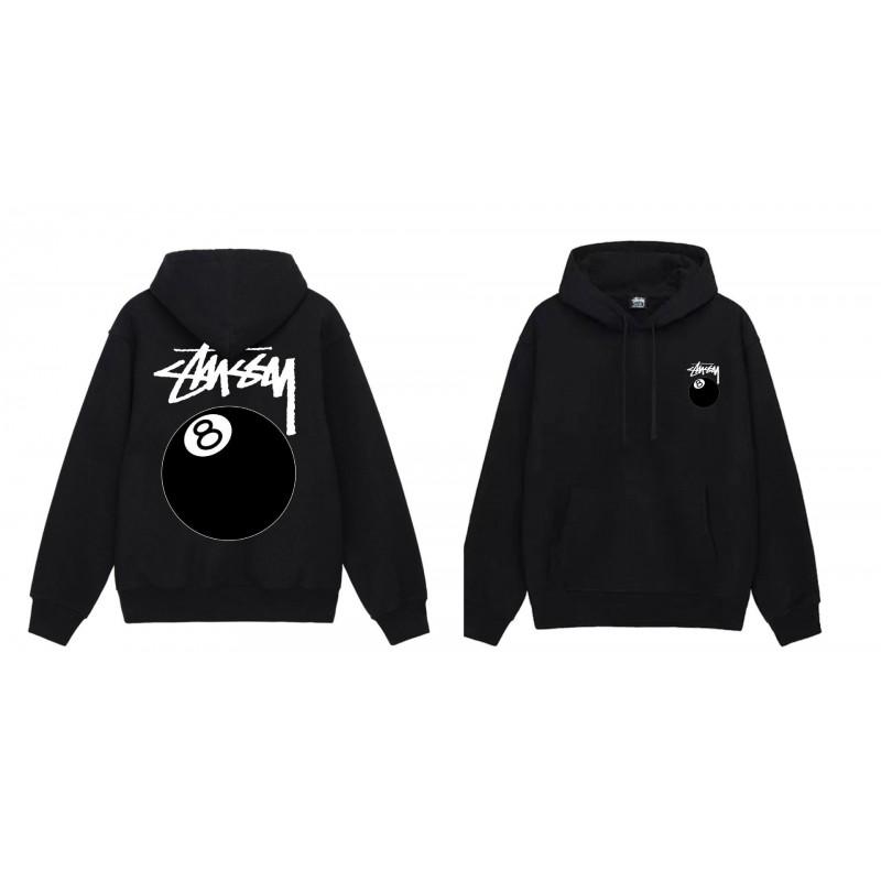 American Style Basic Hooded Sweatshirt Black 8 Print Loose Fit Men Women Casual Outerwear