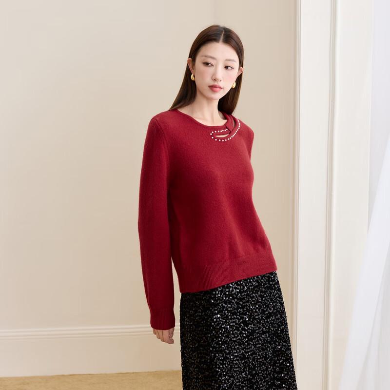 

Sancai Женский вязаный свитер большого размера с бисером и ажурной вязкой, зима 2025 2XL