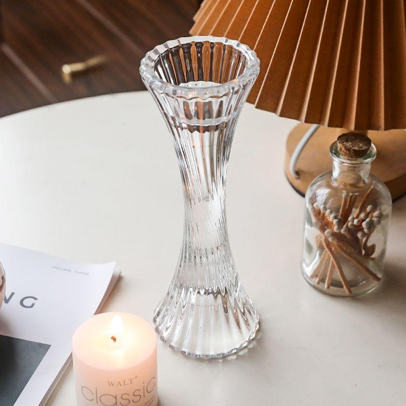 Vintage Transparent Small Waist Glass Candle Holder for Home Decor& Romantic Atmosphere, Candlestick Ideal for Candle-lit Dinner