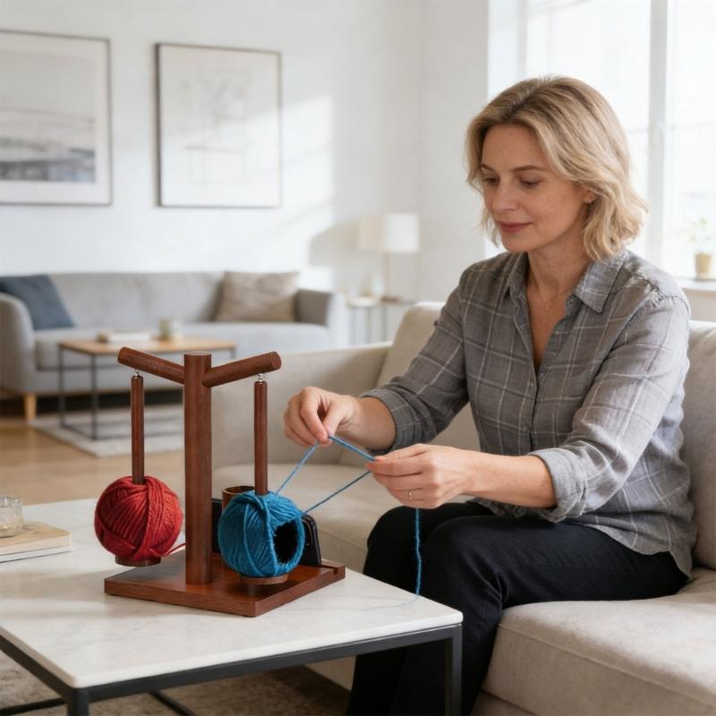 Natural Wood Craft Organizers With Mobile Device Mount Two Spindles For Knitting Crochet And Home Decoration