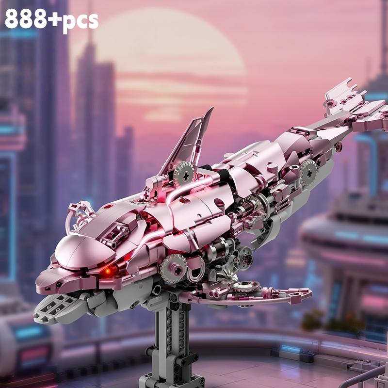 Non-Toxic Mechanical Dolphin Building Blocks Model Bricks With Light Creative Ocean Animal Diy Desktop Decor Toys Christmas Birthday Gifts