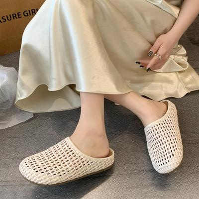 Moda para Mujer Baotou Malla Hueca Zapatilla de Casa Verano Nuevo Suela Plana Antideslizante Transpirable Ligero Talla Grande Exterior Media Zapatilla Sandalia