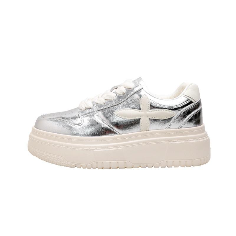 Otoño e invierno nuevo cuero suela gruesa aumento de altura interior muffin casual zapatillas de plataforma versátiles para mujer