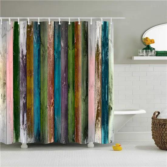 Vintage Style Wooden Door Bathroom Shower Curtains Frabic Waterproof Polyester Bath Curtain With Hooks