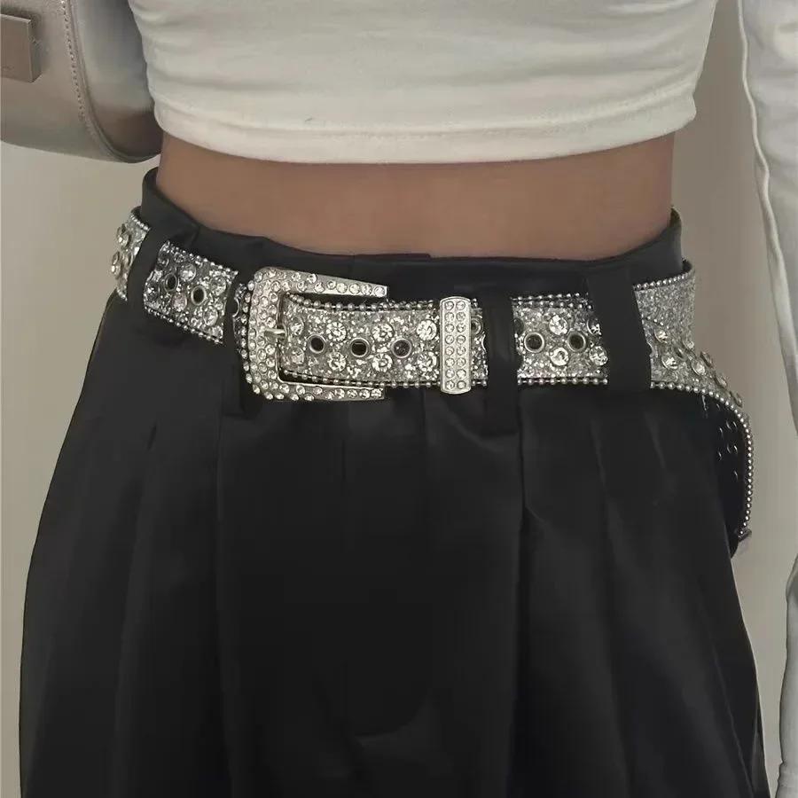 Cinturones Góticos de Pedrería Personalizados Para Mujer Chica Moda Cinturones de Cuero PU Vaquero Occidental Y2K Retro Decoración Falda Vaquera Cinturón