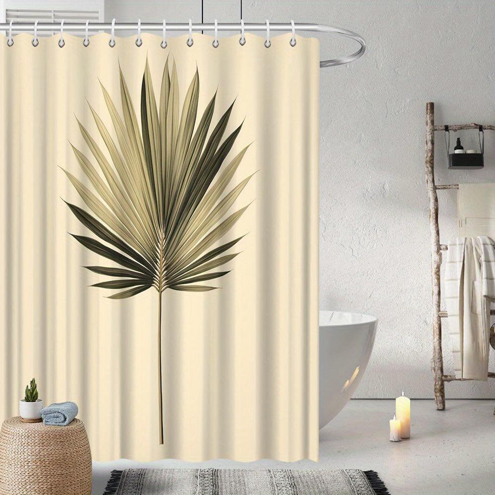 

1pc Minimalist Palm Leaf Shower Curtain, Fade Resistant, Botanical-Inspired Home Decor with 12 Hooks, Pale Beige and Green 90X180cm