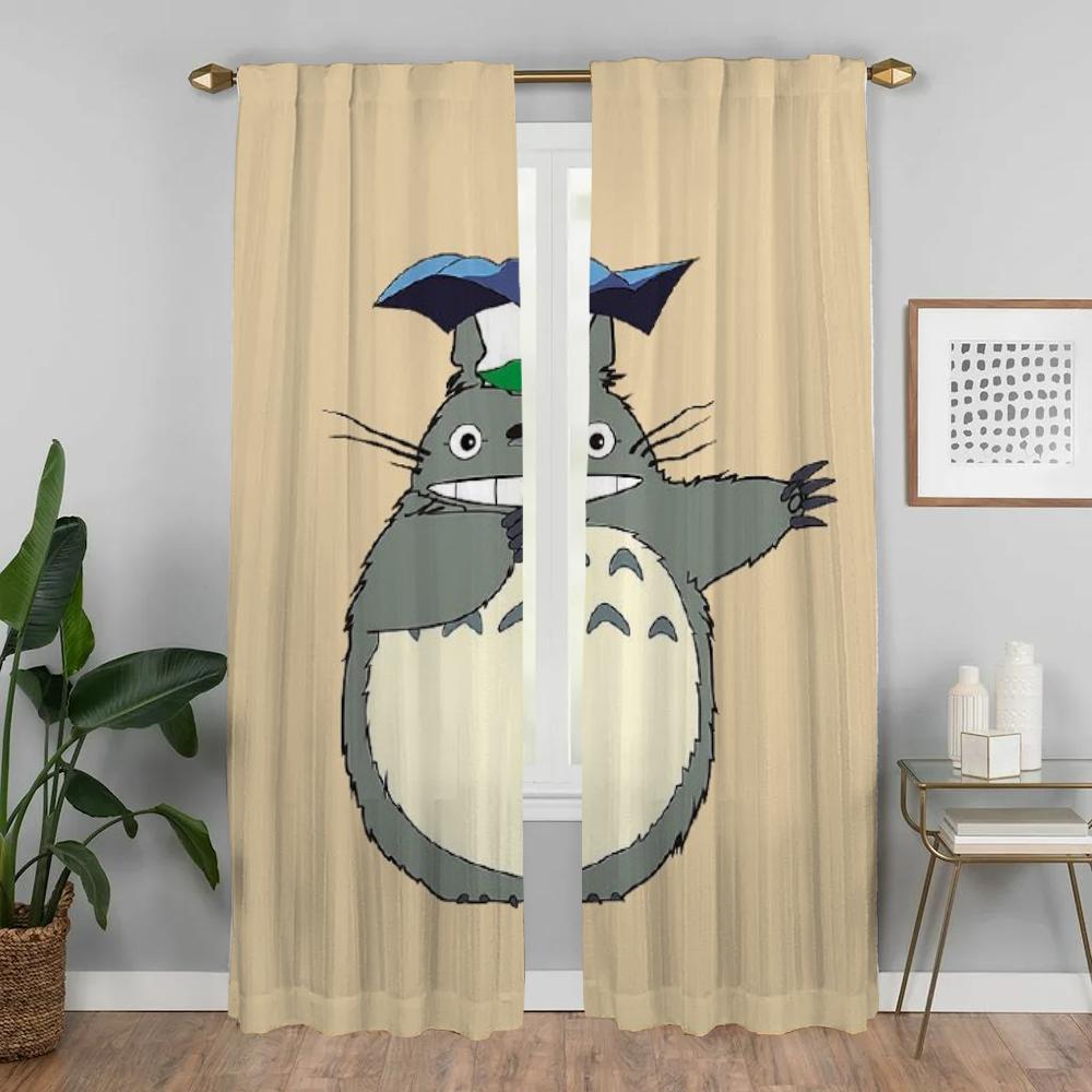TotoroS Zasłona okienna do pokoju 2 panele Nowoczesne zasłony do salonu 2 sztuki Tiul do sypialni Dekoracja na Halloween Rolety Dziecko