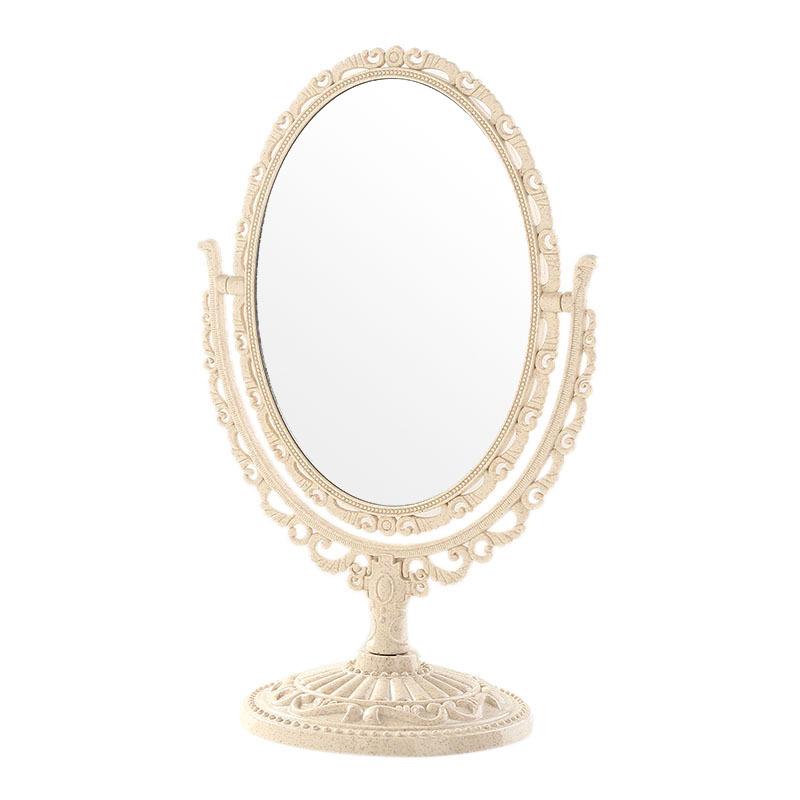 

European Retro Style Makeup Mirror Oval Carved Circular Makeup Mirror 360 Degree Rotating Desktop Makeup Mirror Home Decoration