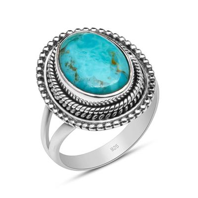 Anello con pietra preziosa turchese naturale, argento sterling massiccio 925, con perline, gambo diviso, per donne e ragazze, taglia da 5 a 12