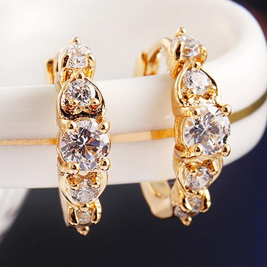 Luxury Women Gold Plated Heart Multi Rhinestones Clip Earrings Ear Jewelry