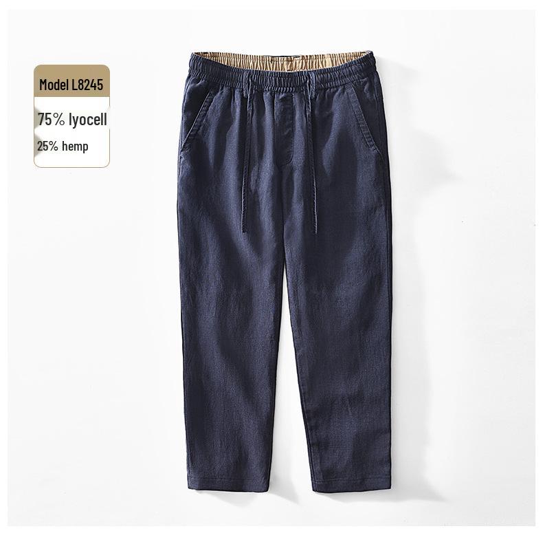 L8245 Elastischer Bund Leinen Tencel Mischung Gerades Bein Lockere Hose - Atmungsaktive Lange Hose