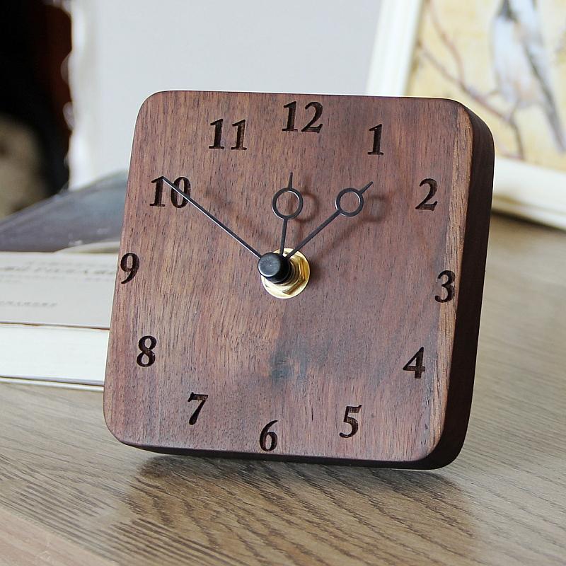 Nordic Table Clock Desktop Timepiece  Living Room Wooden Quiet Modern Creative Black Walnut Mantel Clock Office Decor