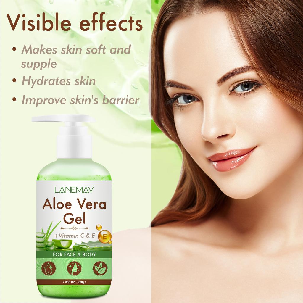 Vitamin C and E Aloe Vera Gel for Face & Body Hydrating Moisturizing Repairing Sunburn Relief Acne Care for Sensitive Skin 200g