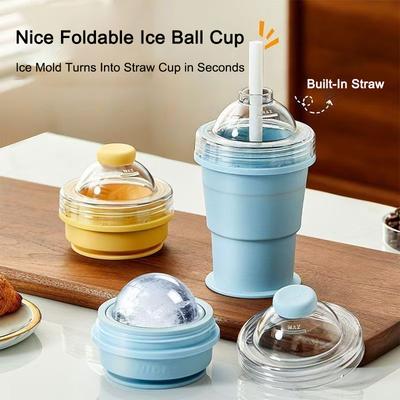 Taza Plegable de Silicona de Grado Alimenticio para Bolas de Hielo 2 en 1 Molde de Hielo y Botella de Agua Libre de BPA Tumbler Portátil de Viaje para Acampada al Aire Libre