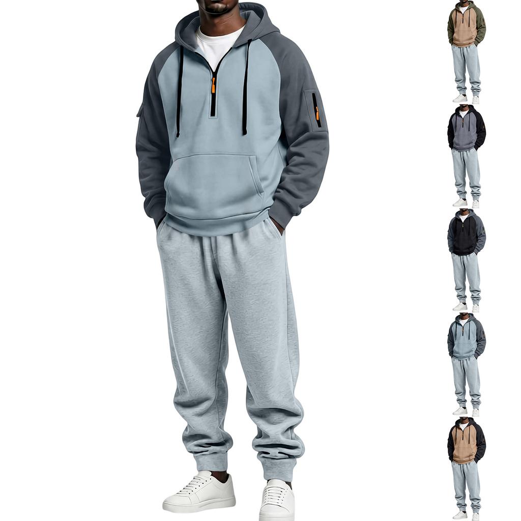 Men's Casual Lined Hoodie and Straight Leg Pants 2 Piece Set , Loose Fit , Gray Pants for Fall Winter