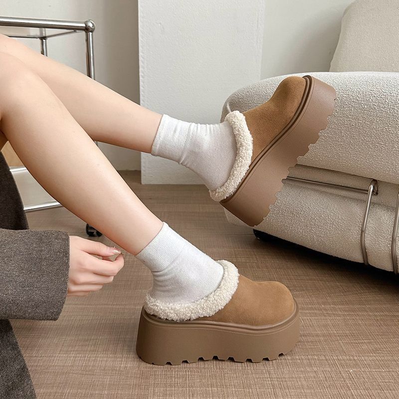 Mao Mao Slippers Versatile Muffin Lazy Cotton Shoes Internet Celebrities Thick Sole Heightening Bag Head Half Slippers Wear 2025 Autumn New