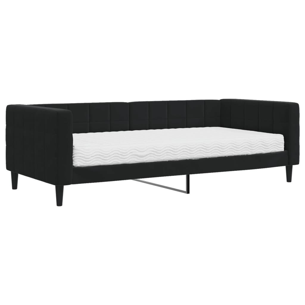 Vidaxl Sofa Z Materacem Do Spania, Czarna, 90X200 Cm, Aksamit