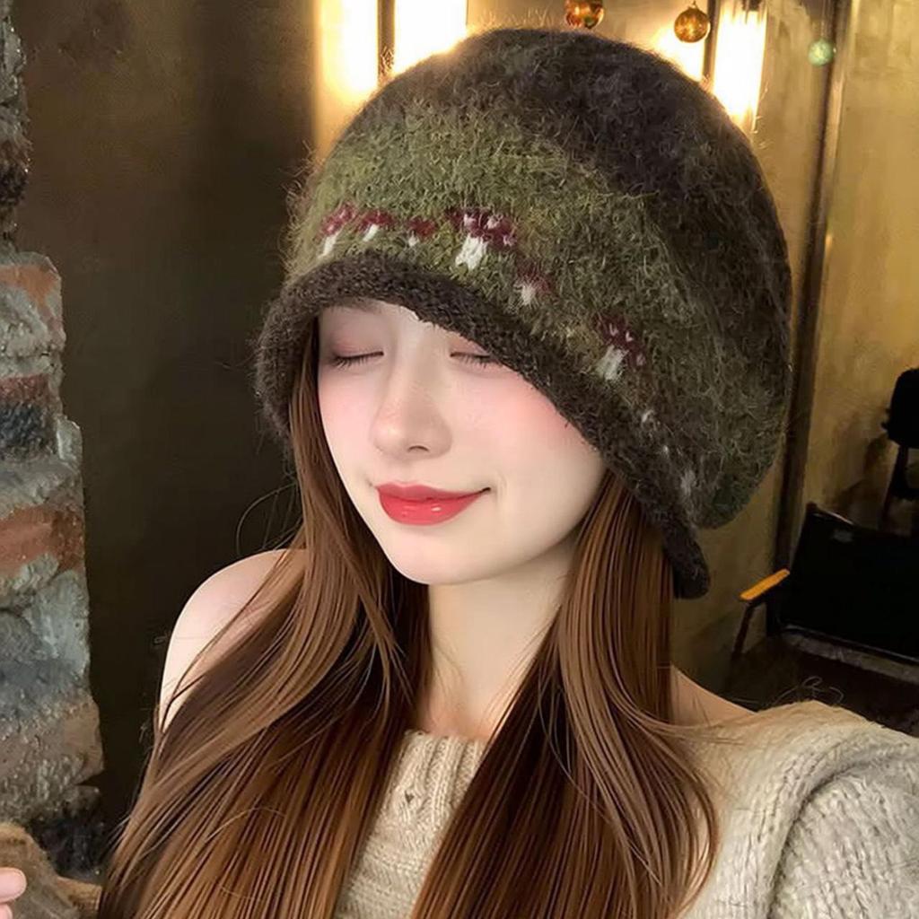 Jacquard Vintage Kniiting Wool Beanies For Women Autumn Winter Ear Protection Warm Cap Fashion Ethnic Anticold Pullover Hats