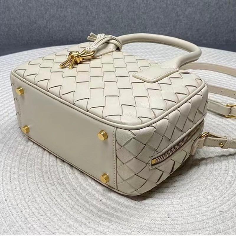 Womens Woven Mini Square Handbag In Genuine Lamb Leather Soft Structured Boston Pillow Bag Daily Wear