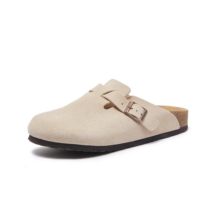 Genuine Leather Cork Soles Flat Bottom Cowhide Fishing Boken Shoes Casual Flip-flops