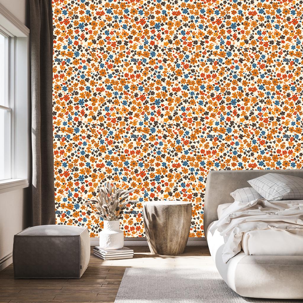 Wallpaper Flowers Cream, Gold and Beige for Living Room and Bedroom 50x1000