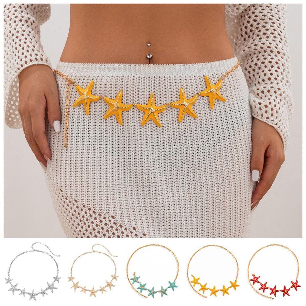 Adjustable Starfish Waist Chain Bohemian Dress Belt Chains Beach Starfish Waistband  Beach