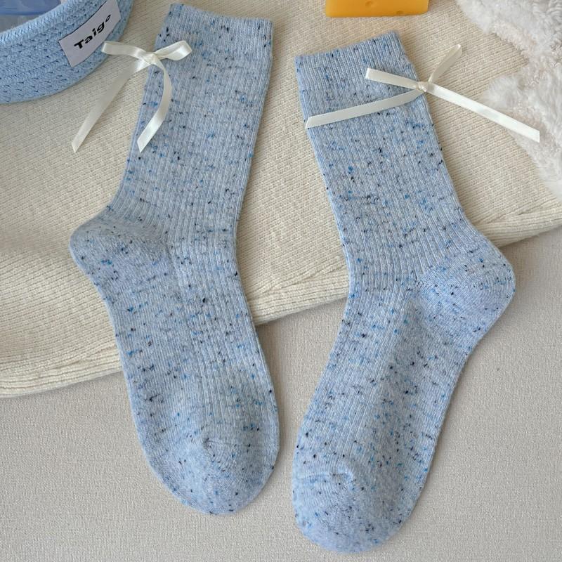Gray-Blue Wool Socks Children'S Warm Ideas Yarn Twist Medium Tube Socks Fleece Thickened Winter Confinement Socks