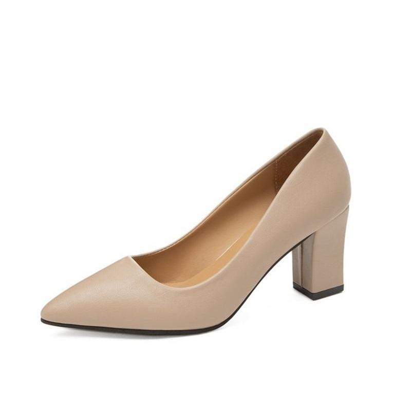 New Korean Style Black Pointed Toe Low-cut Block Heel Pumps, Slip-on Simple Professional Women's Shoes