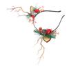 Deer Antler Flower Crown Headband Fairy Flower Reindeer Costume Accessory with Branch Pine Needle Decorations for Women