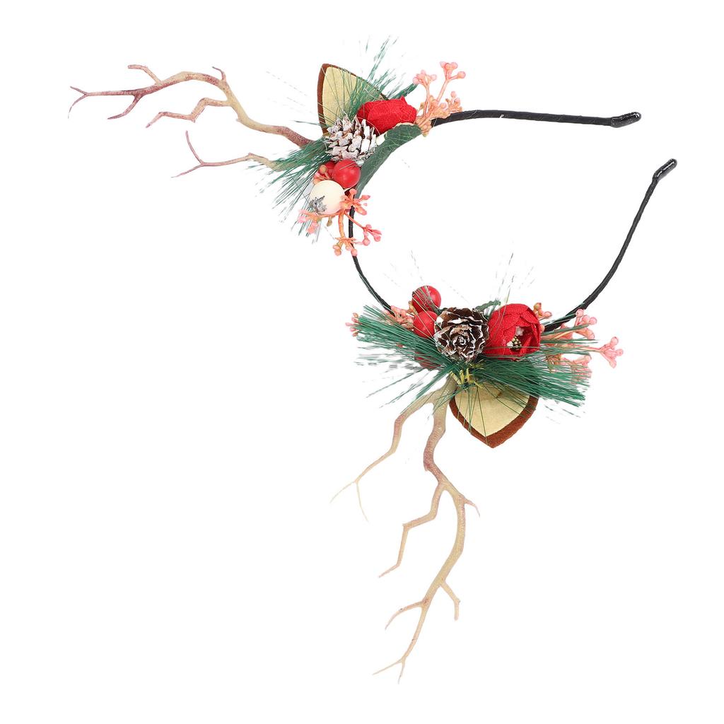 Deer Antler Flower Crown Headband Fairy Flower Reindeer Costume Accessory with Branch Pine Needle Decorations for Women