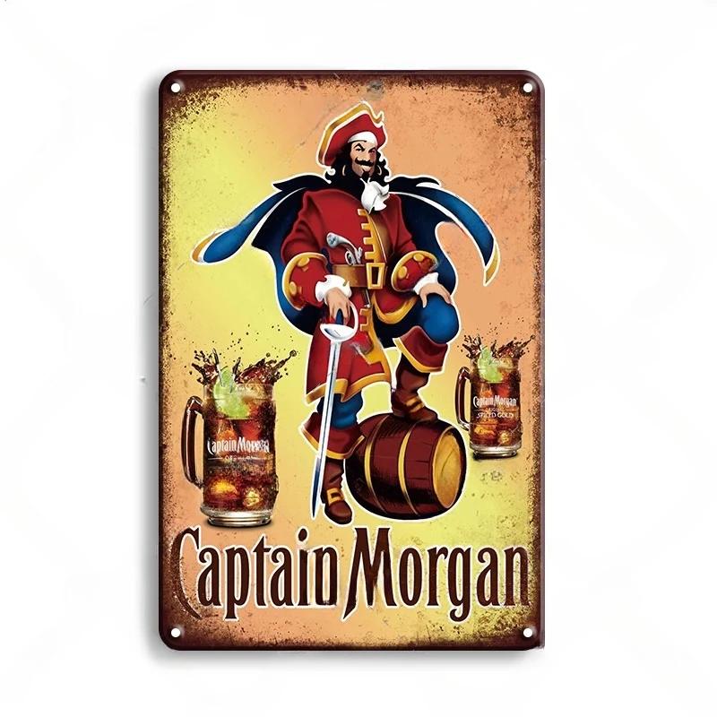 Vintage plechové cedule s rumem Captain Morgan, plakáty, nástěnná dekorace, retro kovová cedule, Havana Club, Bacardi, Kraken, plaketa, bar, kuchyně