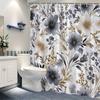1 Grey Beige Floral Shower Curtain, Elegant Off-White And Beige Flowers With Dark Flowers And Delicate Leaves, With Hook