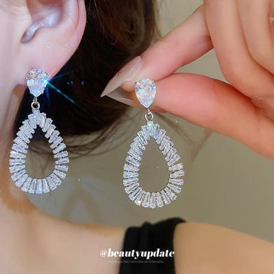 Bright Mangxing~ Silver Needle Super Sparkling Zircon Water Drop Earrings Light Luxury Premium Earrings Dress Dinner Temperament Earrings