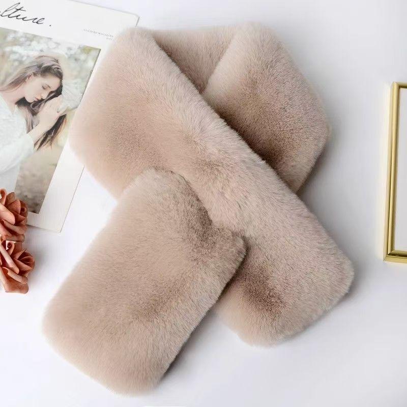 Imitation Rex Rabbit Fur Cross-Style Neck Warmer Scarf - Short, Thickened, Versatile Winter Collar