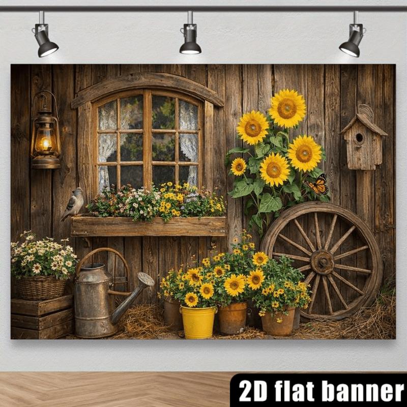 1Pcs Pastoral Country Retro Wooden Wall Sunflower Decoration Background Nature Backdrop Decorations For Photo Studio Party