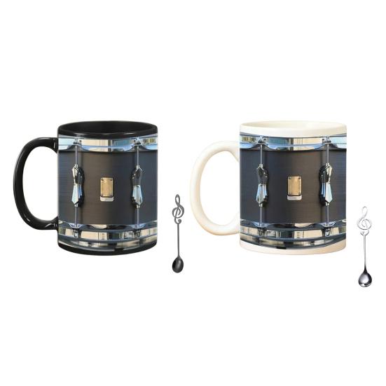 

Винтажная кружка-барабан 11 унций Керамическая чашка с ложкой Забавный черный ретро D