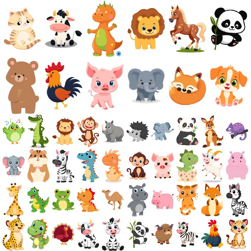 54pcs Kids Cartoon Temporary Tattoo Stickers Waterproof Cute Animal Fake Tatoo Body Art Disposable Semi-Permanent Fake Tattoo
