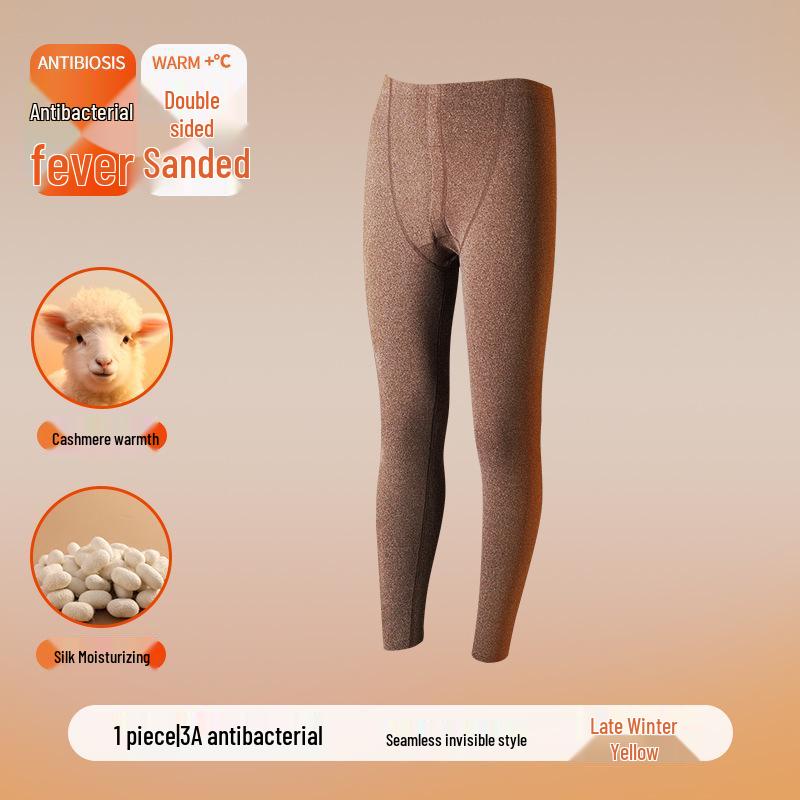 Men's Antibacterial Seamless Cashmere Silk Base Layer Pants for Autumn and Winter